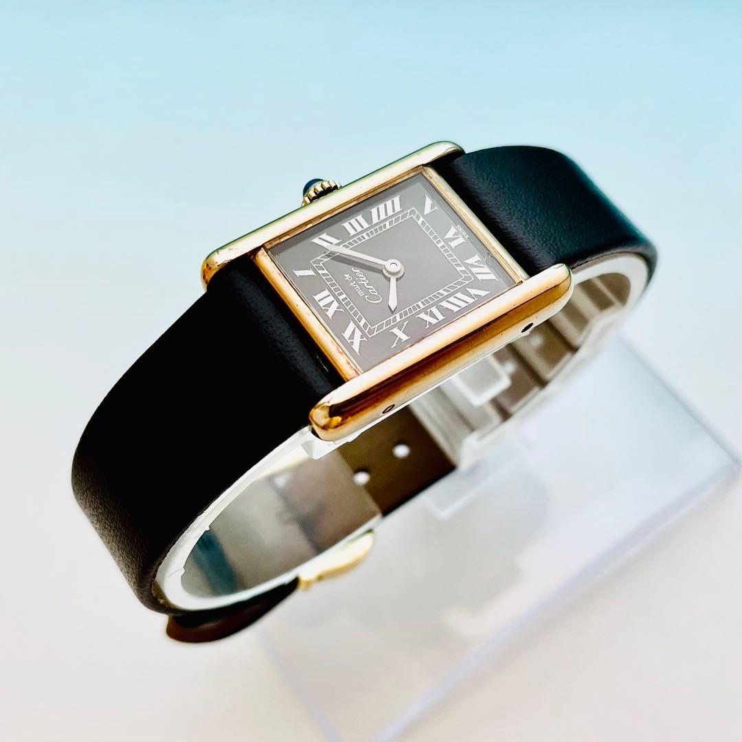 【極上／精度調整済】カルティエ マストタンク SM 手巻 ヴェルメイユ 黒文字盤