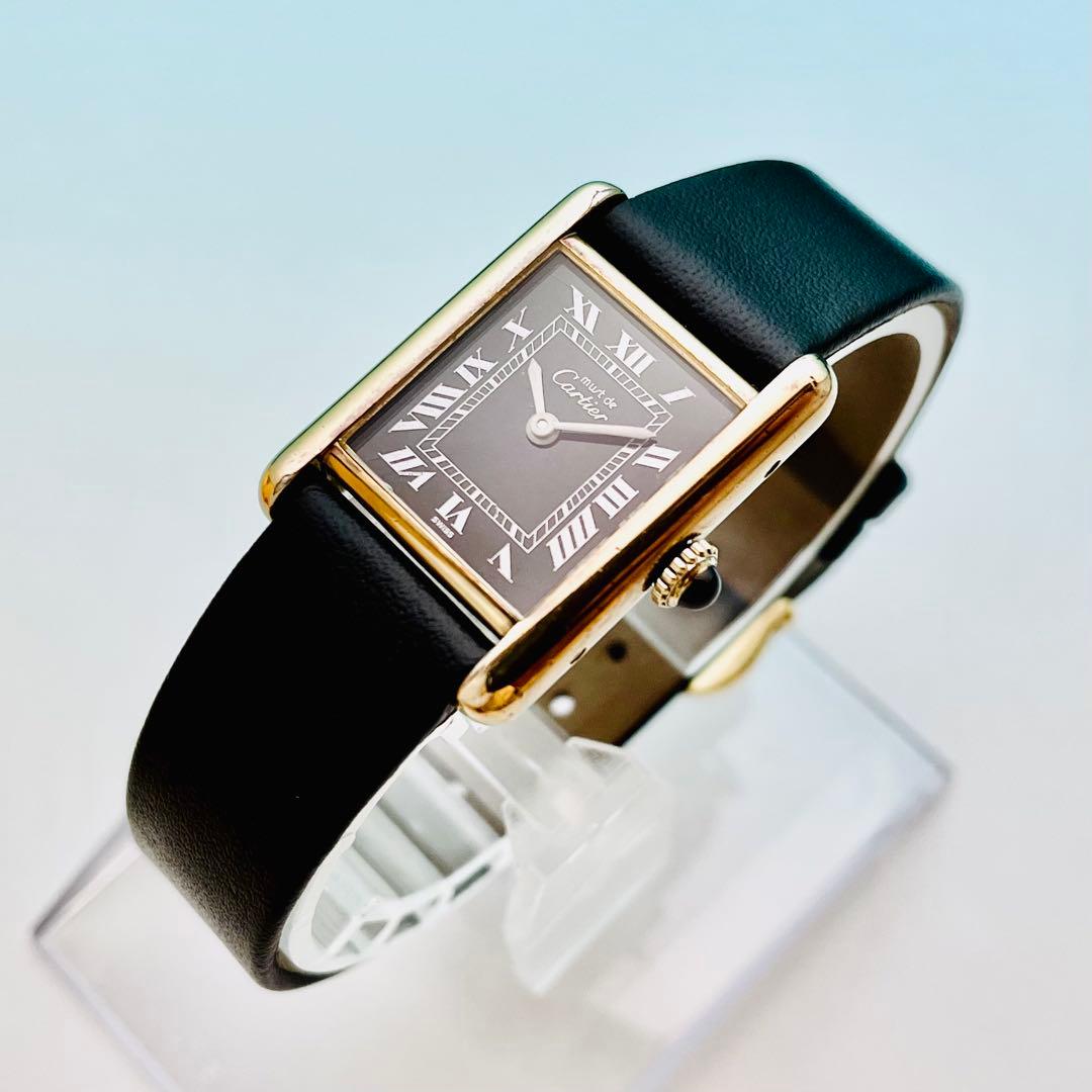 【極上／精度調整済】カルティエ マストタンク SM 手巻 ヴェルメイユ 黒文字盤