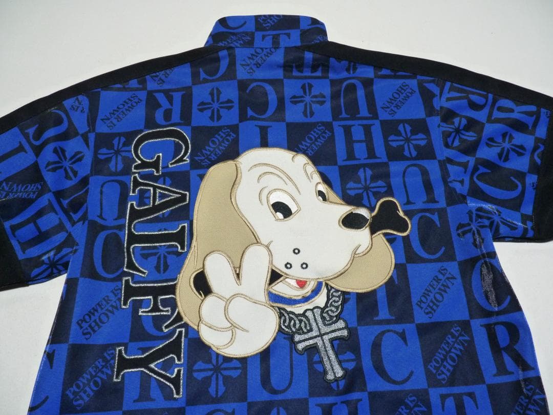 ガルフィー　GALFY　ジャージ　セットアップ　総柄　光沢　青＆黒　フリーサイズ