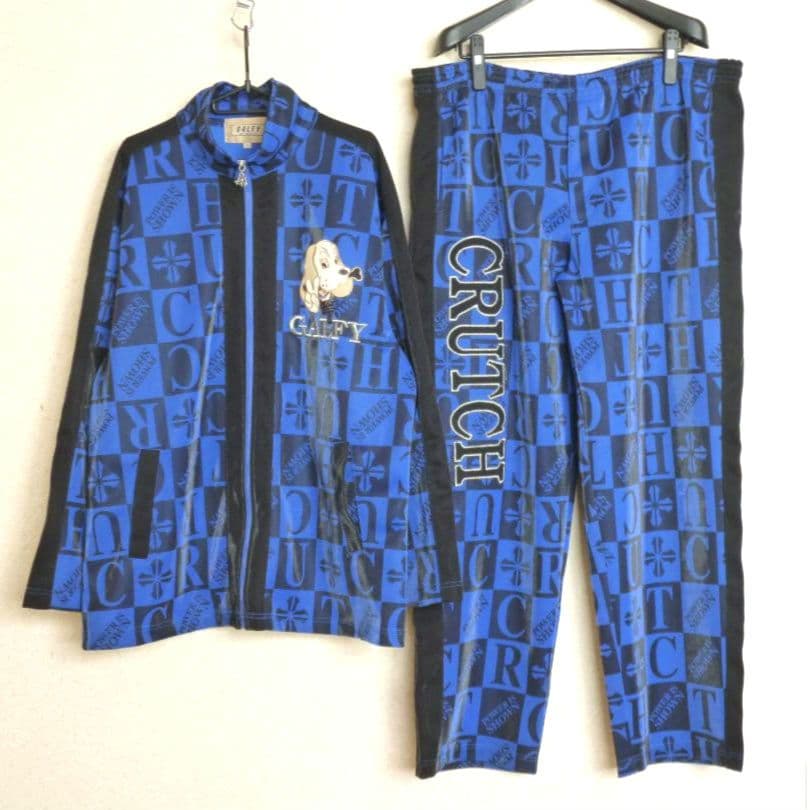 ガルフィー　GALFY　ジャージ　セットアップ　総柄　光沢　青＆黒　フリーサイズ