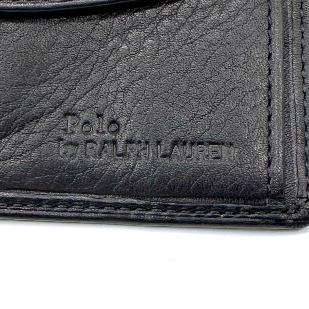 未使用✨ポロ ラルフローレン ２つ折り財布 牛革 ソフトレザー スリム ブラック