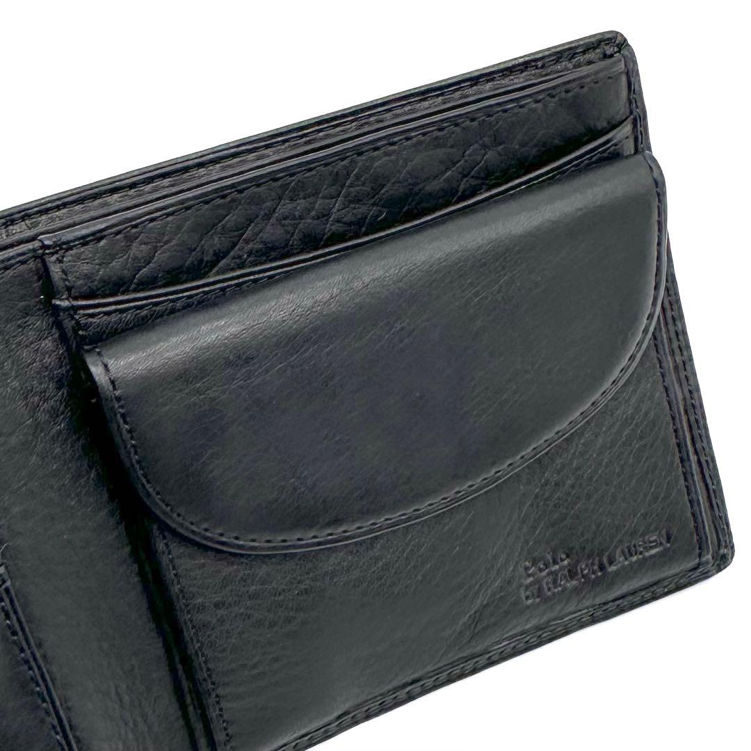 未使用✨ポロ ラルフローレン ２つ折り財布 牛革 ソフトレザー スリム ブラック