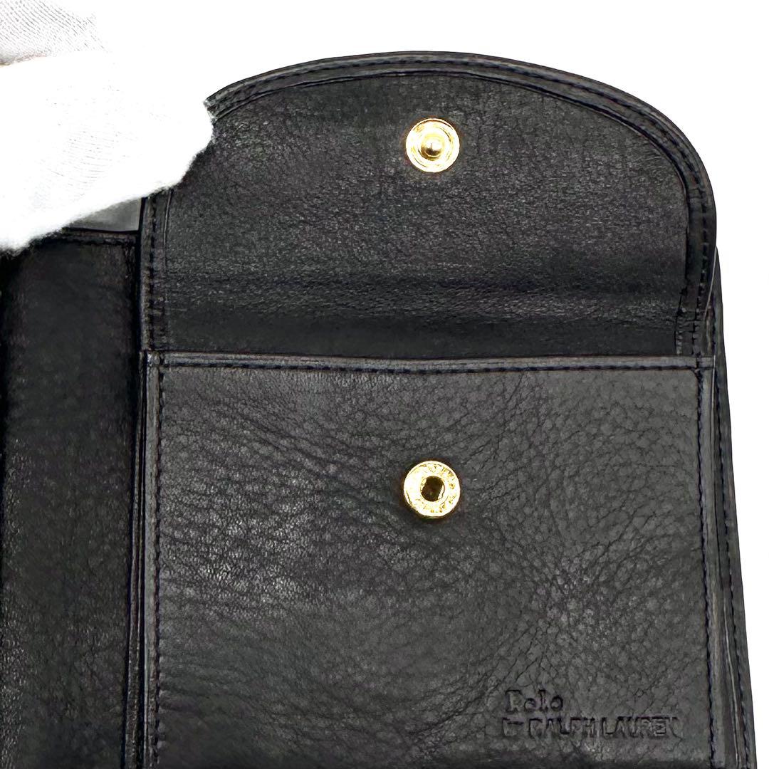 未使用✨ポロ ラルフローレン ２つ折り財布 牛革 ソフトレザー スリム ブラック