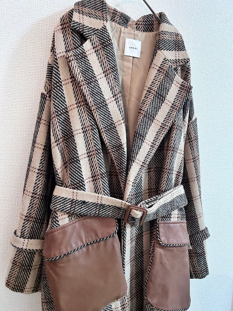 【美品】アメリヴィンテージPOCKETLEATHERCOATブラウンフリーサイズ