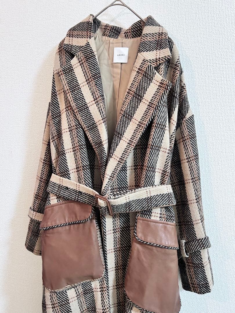 【美品】アメリヴィンテージPOCKETLEATHERCOATブラウンフリーサイズ