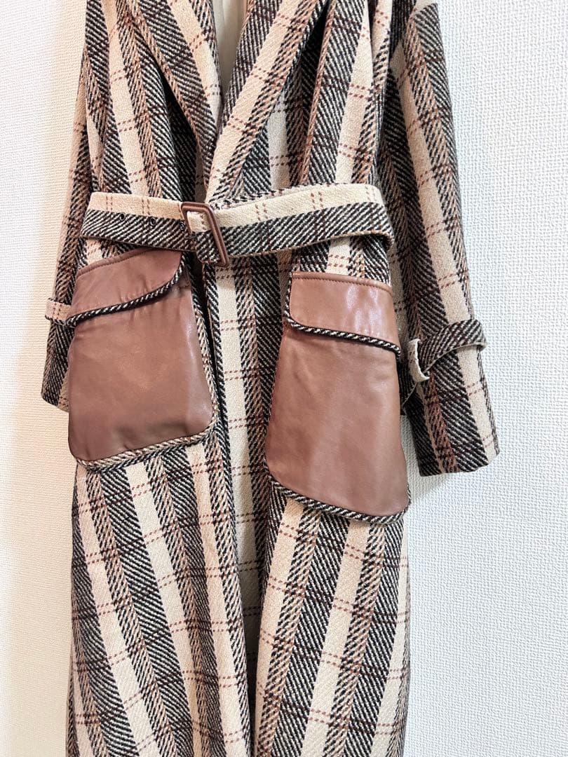 【美品】アメリヴィンテージPOCKETLEATHERCOATブラウンフリーサイズ