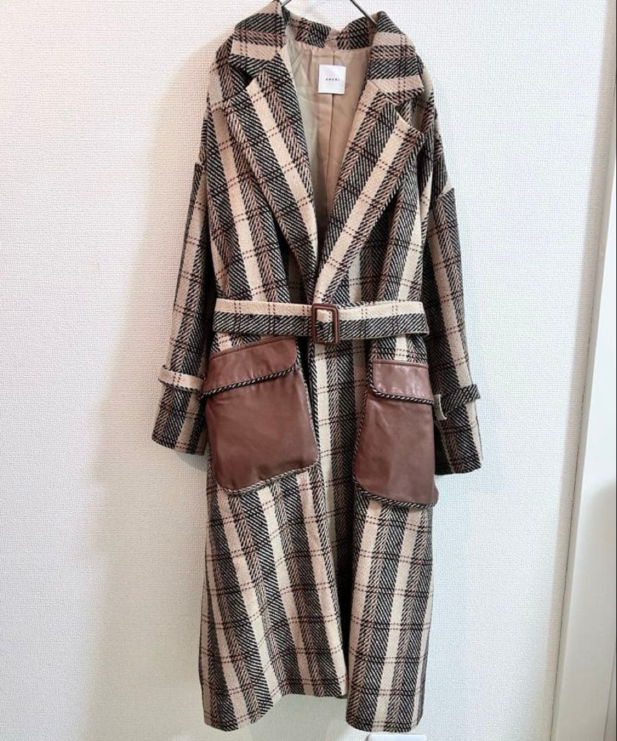 【美品】アメリヴィンテージPOCKETLEATHERCOATブラウンフリーサイズ