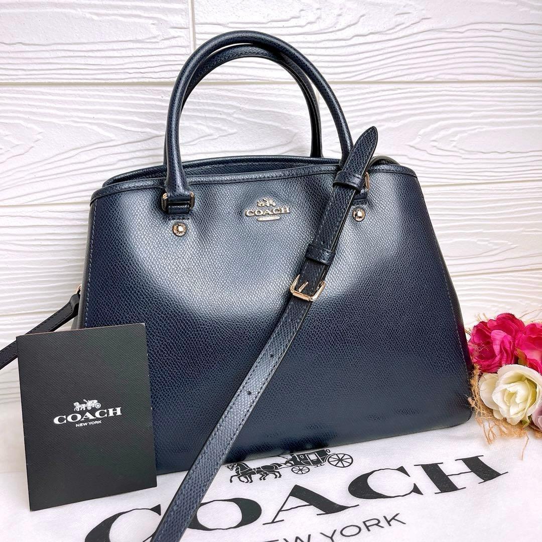 未使用級☆COACHコーチ 2wayショルダーバッグ ネイビー レザー ビジネス