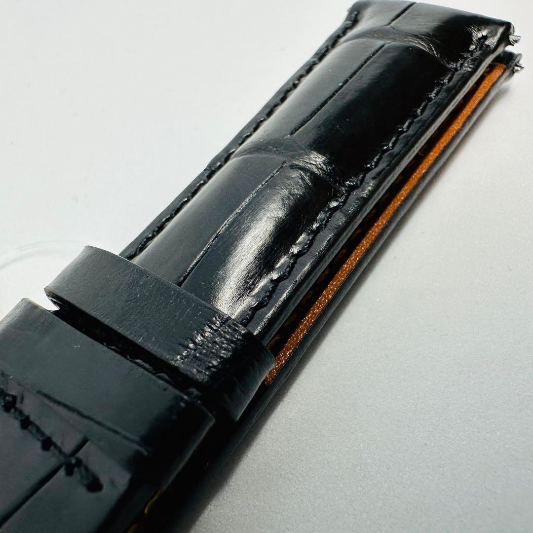 7008#21mm-18mmブラック★本物クロコダイルレザーベルト★スイス製