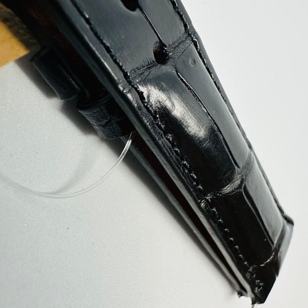 7008#21mm-18mmブラック★本物クロコダイルレザーベルト★スイス製