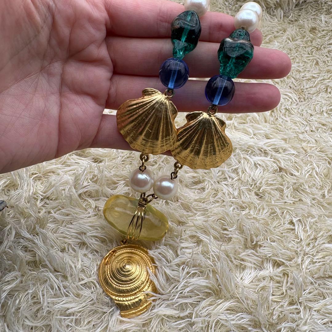 KENZO ケンゾー　シェル　カラーストーン　フェイクパール　ネックレス