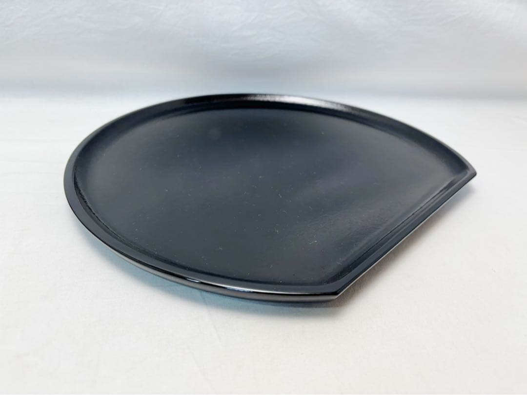 未使用 懐石道具 天然木製 点心盆 半月膳 黒塗 会席膳 5客揃 銘々盆栞 共箱