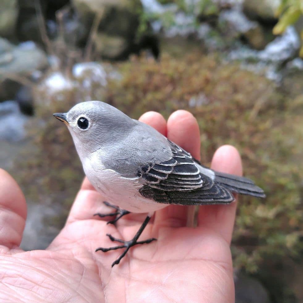 小さなバードカービング コサメビタキ 野鳥 木彫り
