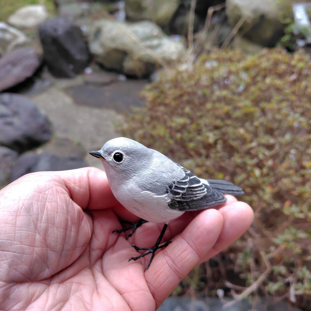 小さなバードカービング コサメビタキ 野鳥 木彫り