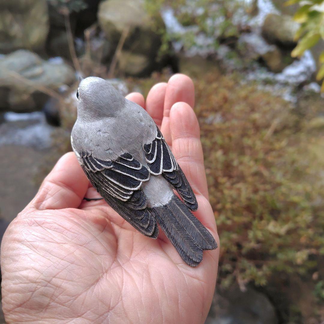 小さなバードカービング コサメビタキ 野鳥 木彫り