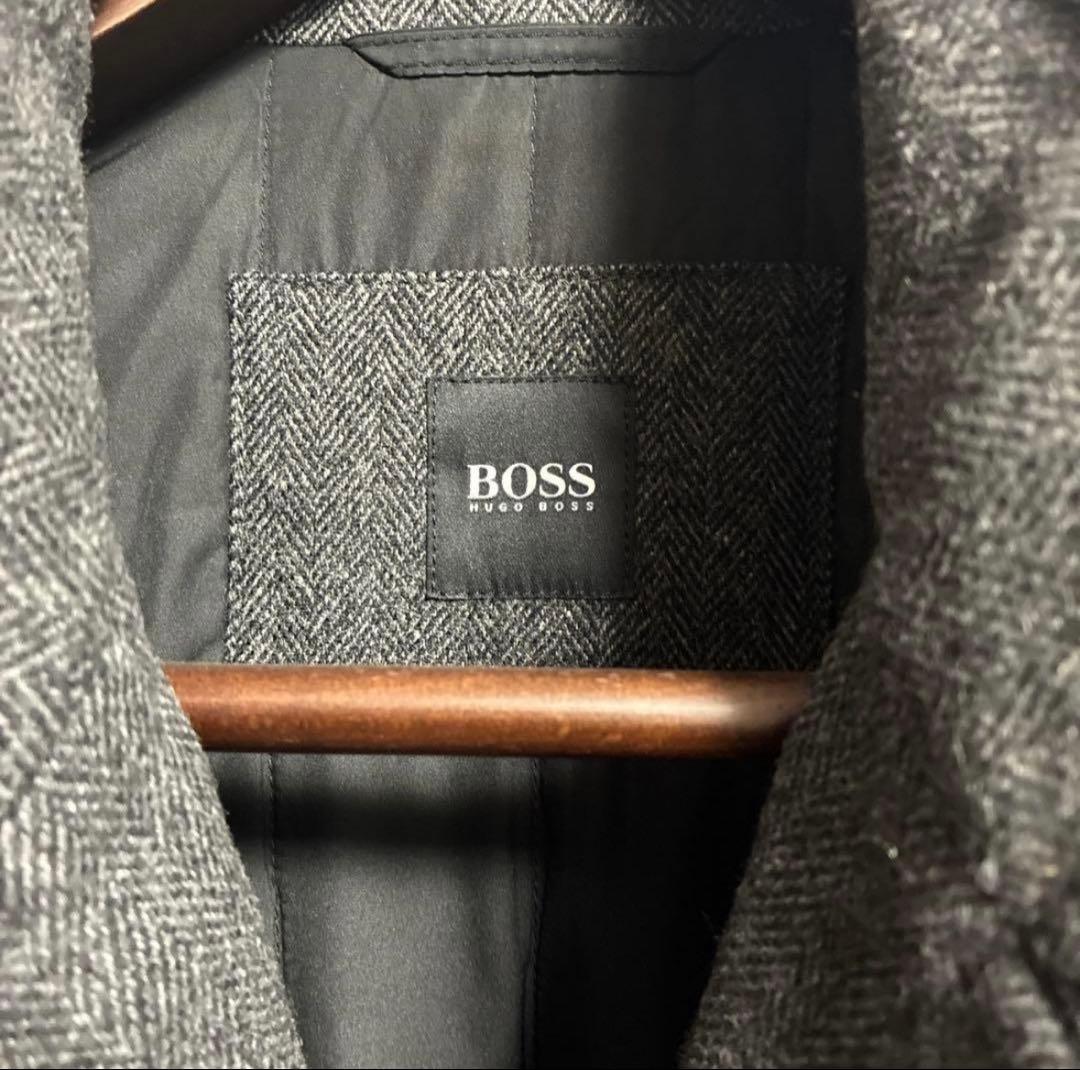 ヒューゴボス　ウール ダブルブレスト ピーコート グレー