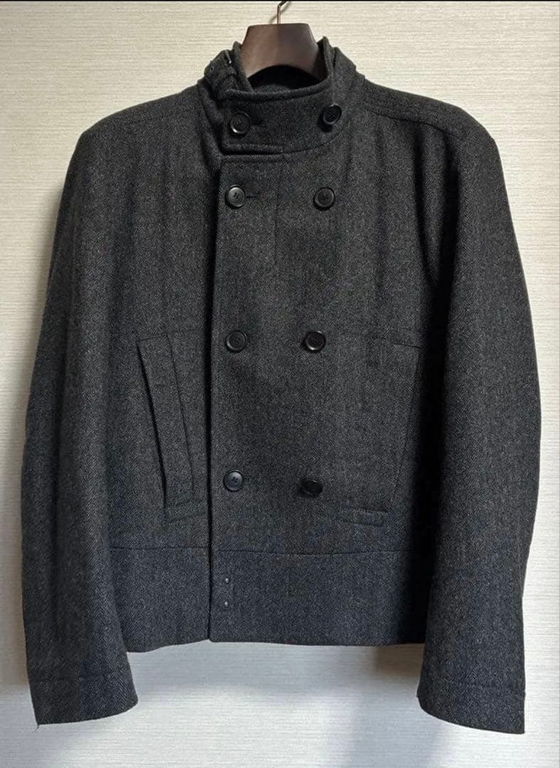 ヒューゴボス　ウール ダブルブレスト ピーコート グレー