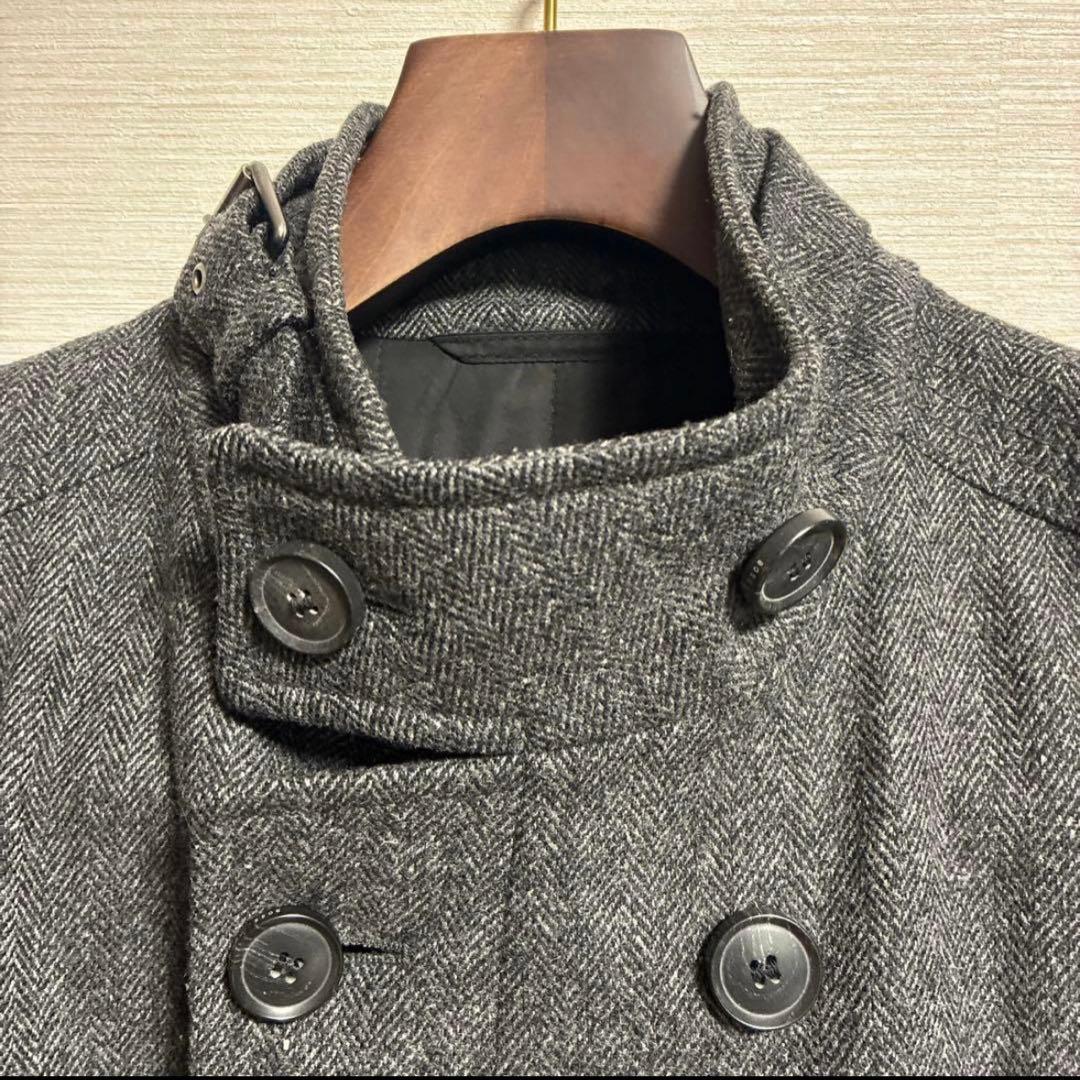 ヒューゴボス　ウール ダブルブレスト ピーコート グレー