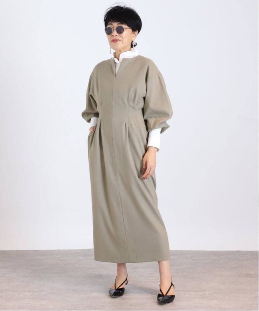 VERMEIL par iena ツイルウエストシェイプワンピース カーキグレー