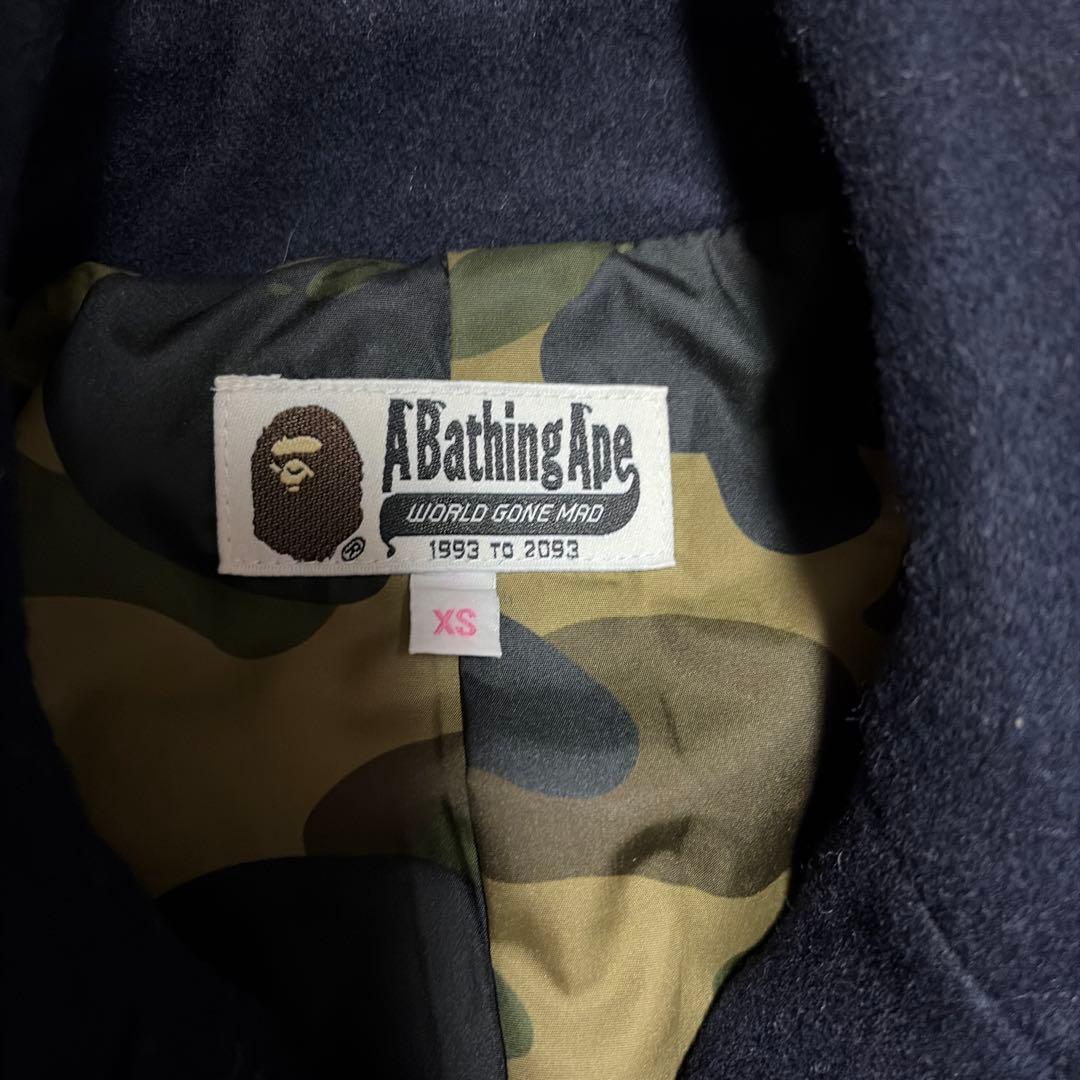 アベイシングエイプ　ピーコート　裏地カモ総柄　エイプスター　ロゴボタン　ネイビー