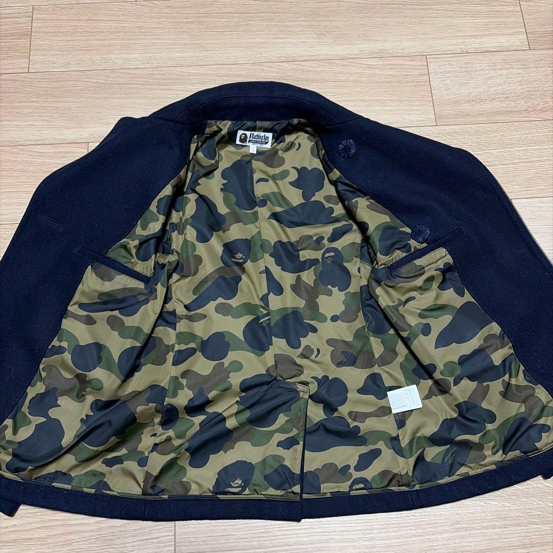 アベイシングエイプ　ピーコート　裏地カモ総柄　エイプスター　ロゴボタン　ネイビー
