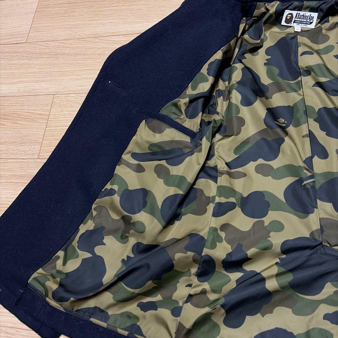 アベイシングエイプ　ピーコート　裏地カモ総柄　エイプスター　ロゴボタン　ネイビー