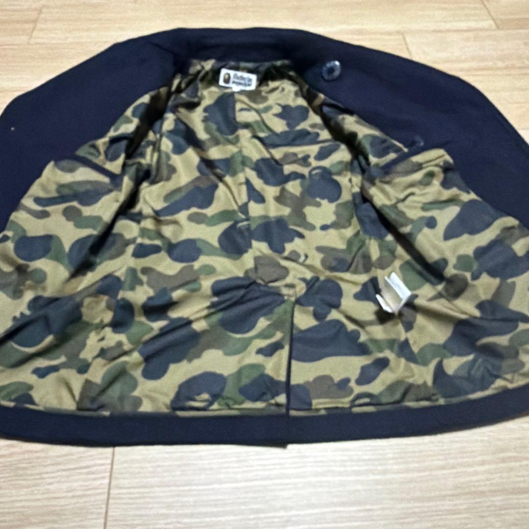 アベイシングエイプ　ピーコート　裏地カモ総柄　エイプスター　ロゴボタン　ネイビー