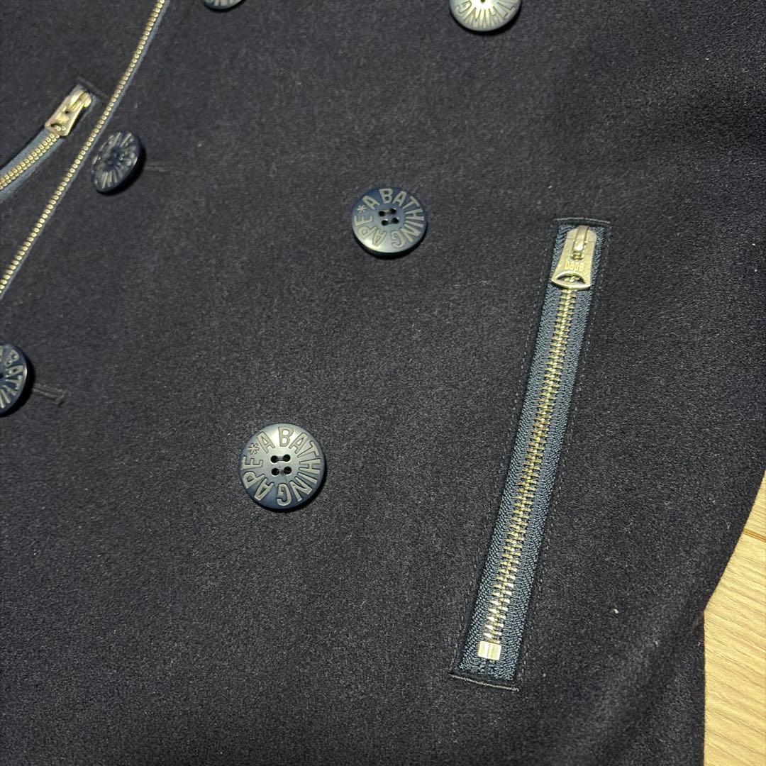 アベイシングエイプ　ピーコート　裏地カモ総柄　エイプスター　ロゴボタン　ネイビー