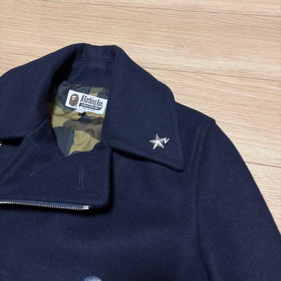 アベイシングエイプ　ピーコート　裏地カモ総柄　エイプスター　ロゴボタン　ネイビー