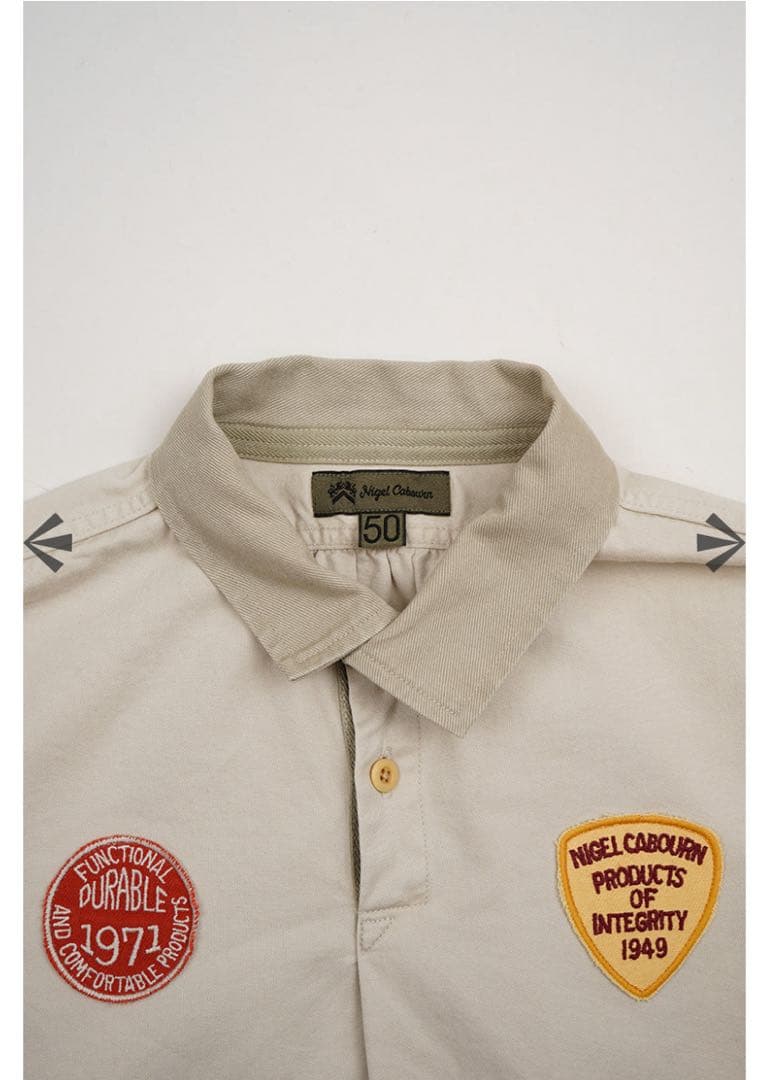 Nigel Cabourn 刺繍ロゴ 長袖ポロシャツ 46
