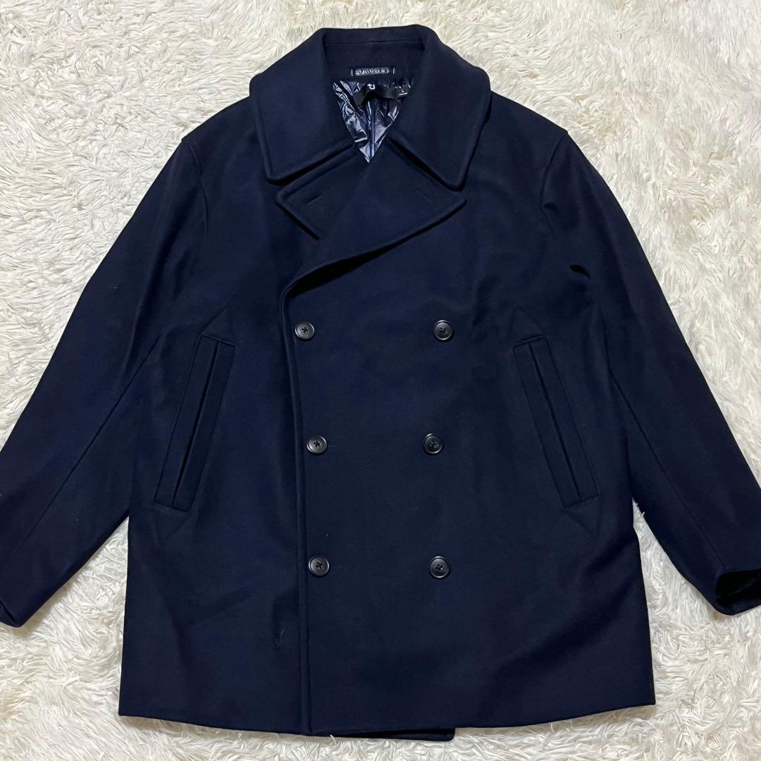 ✨美品✨ ユニクロ +J ウールブレンドオーバーサイズピーコート ネイビー L