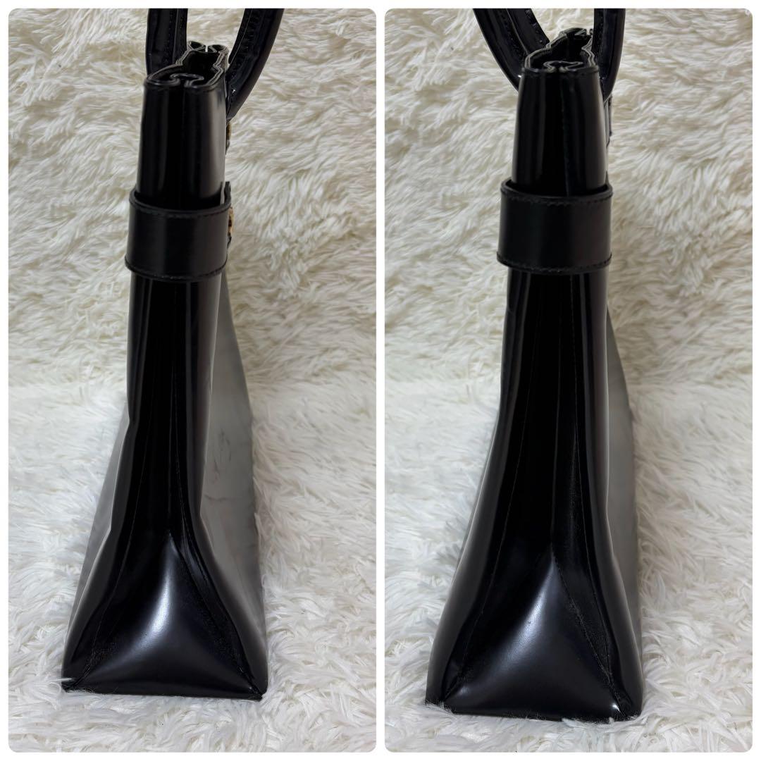 GUCCI トートバッグ レザー ブラック エナメル ゴールド金具 大容量 底鋲