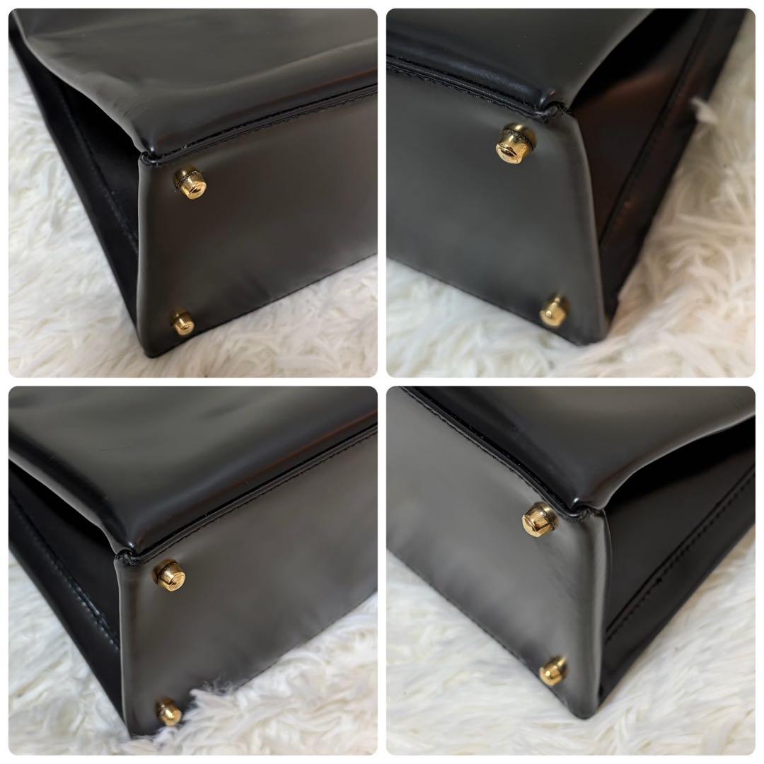 GUCCI トートバッグ レザー ブラック エナメル ゴールド金具 大容量 底鋲