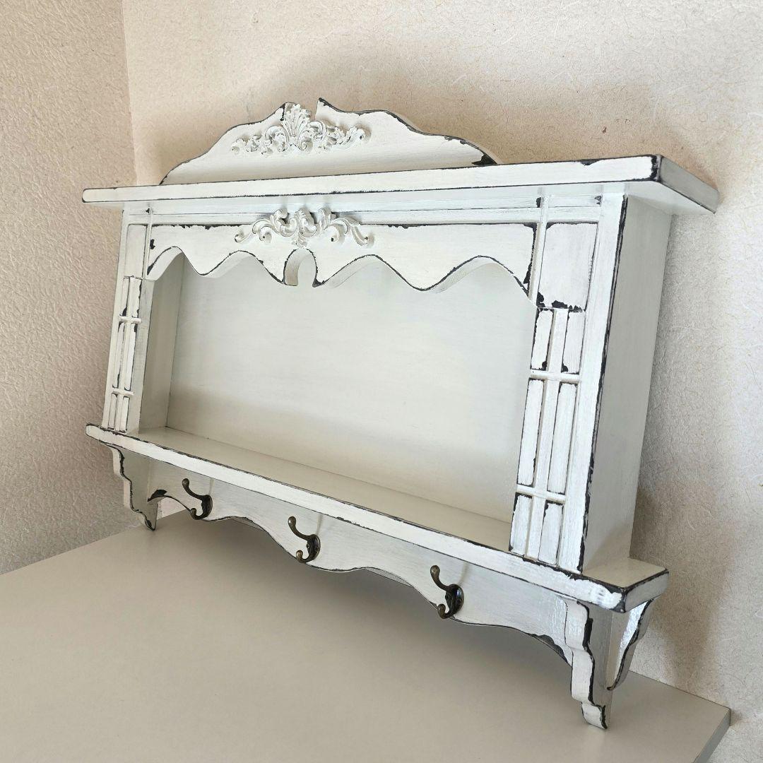 フレンチアンティークシャビー壁掛け シェルフ　ワイド768　モール　ホワイト