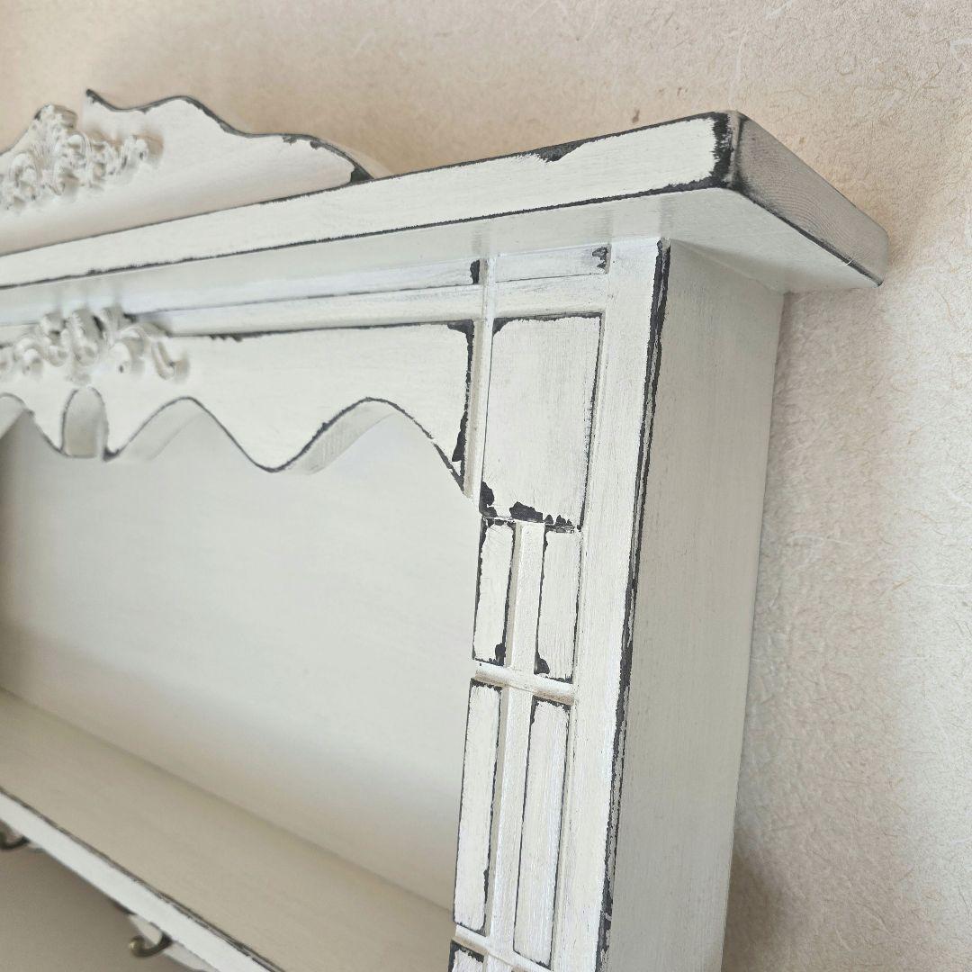 フレンチアンティークシャビー壁掛け シェルフ　ワイド768　モール　ホワイト