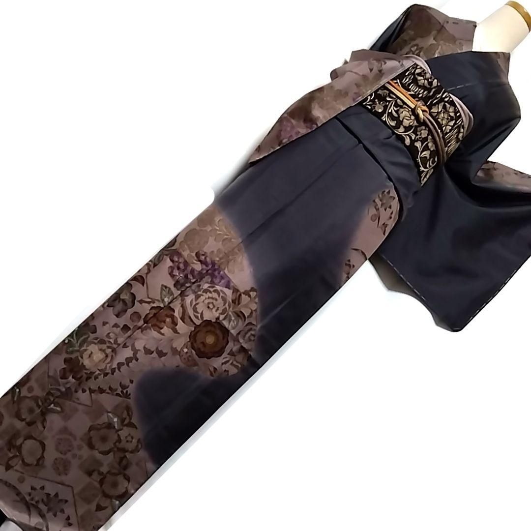 専用　大島紬 訪問着 辻が花 辻ヶ花 紬 黒 墨色 証紙 伝統工芸品