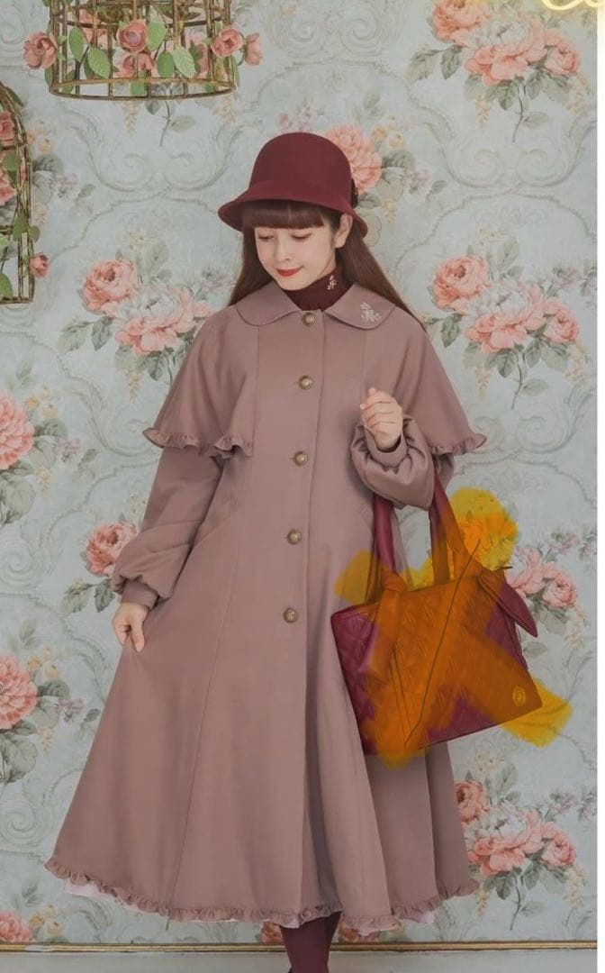 即購入◎青木美沙子★ニナス★ケープ付き★ロングコートLサイズ