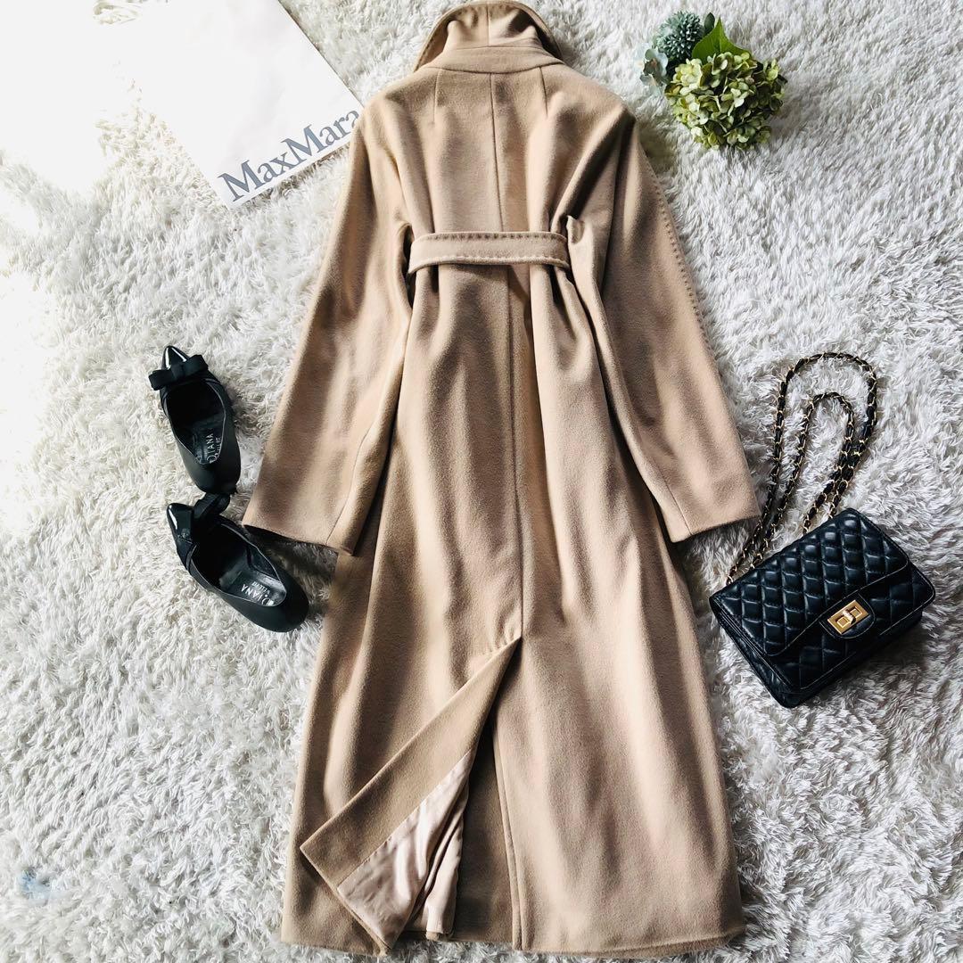 42大きめ✨現行モデル 美品 マックスマーラ ベルテッドコート 女優襟 ベージュ