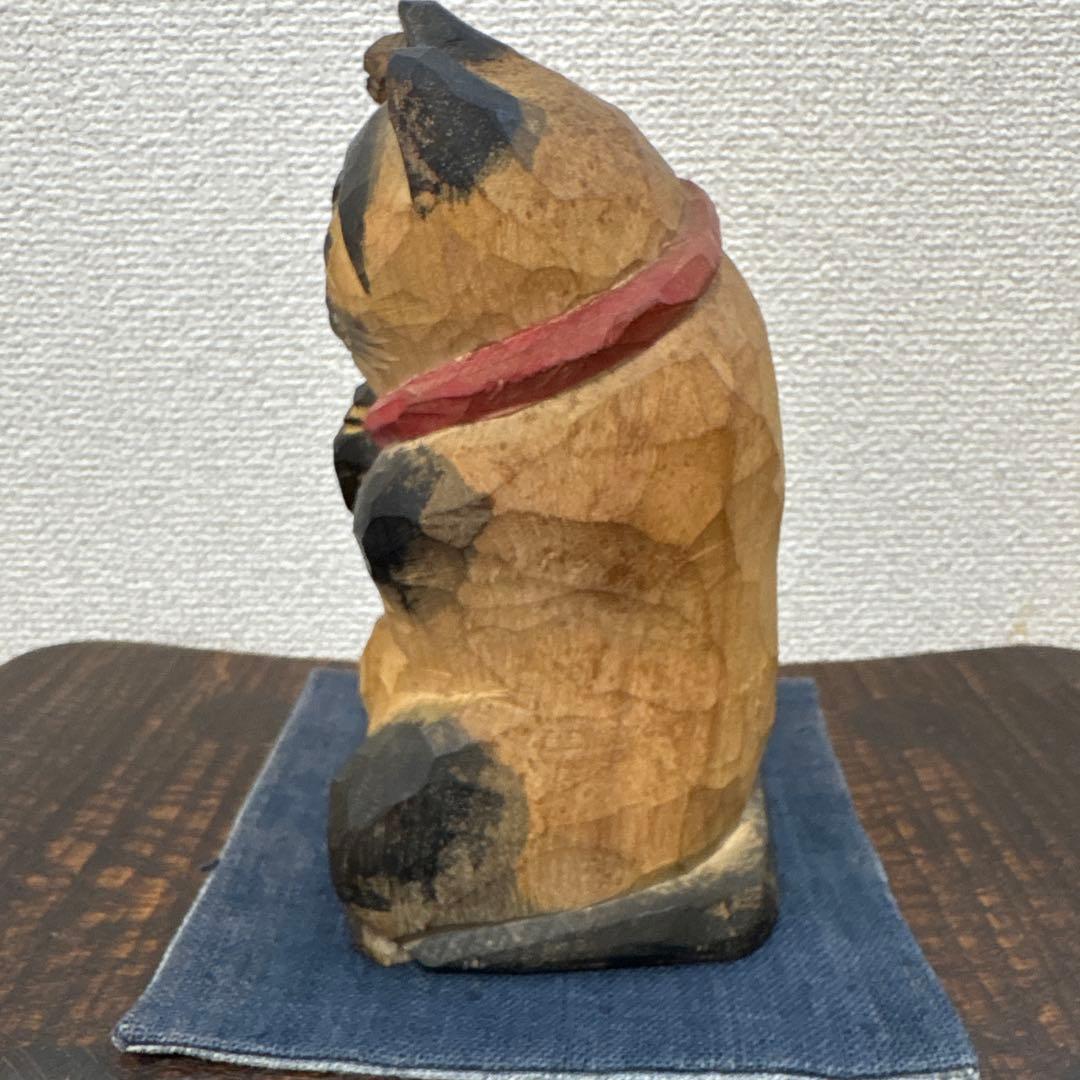 松田一戯 但馬木彫　木彫り　招き猫　1991年