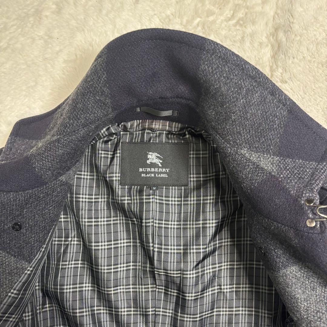 貴重 バーバリーブラックレーベル ウールピーコート ネイビー・グレー 総柄