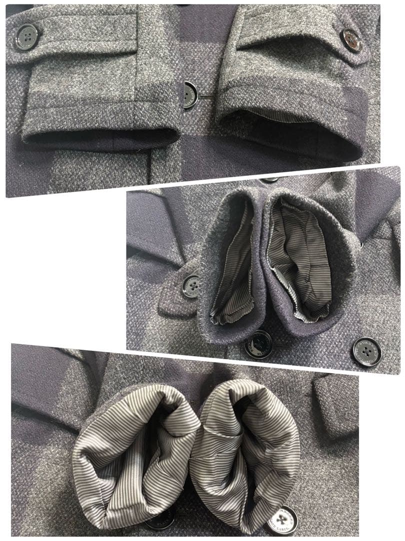 貴重 バーバリーブラックレーベル ウールピーコート ネイビー・グレー 総柄