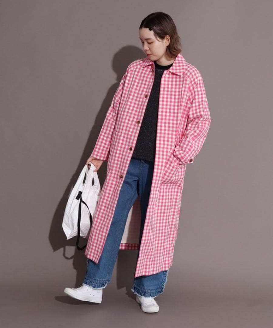 オーガニックギンガム　ステンカラーコート