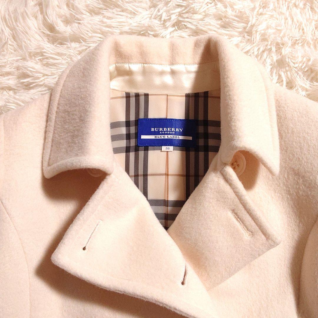 バーバリーブルーレーベル ピーコート アンゴラ アルパカ メガチェック アイボリ
