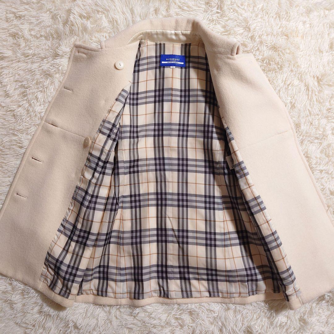 バーバリーブルーレーベル ピーコート アンゴラ アルパカ メガチェック アイボリ