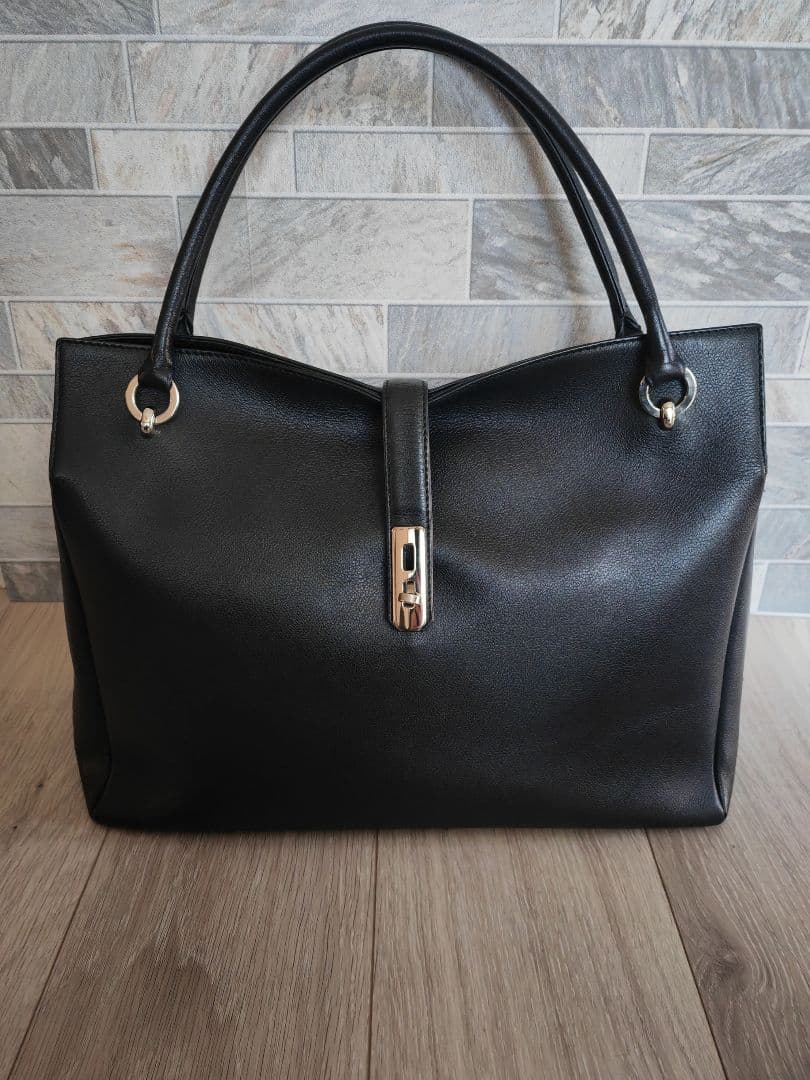 濱野皮革工芸 グレースディライトトートA4収納トートバッグ ブラック×シルバー