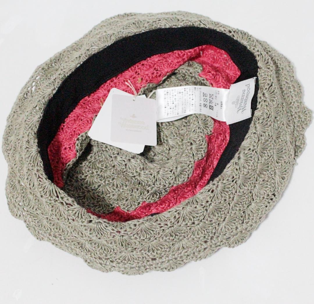 新品 ヴィヴィアンウエストウッド レザーオーブ刻印 リネン バケットクロッシェ