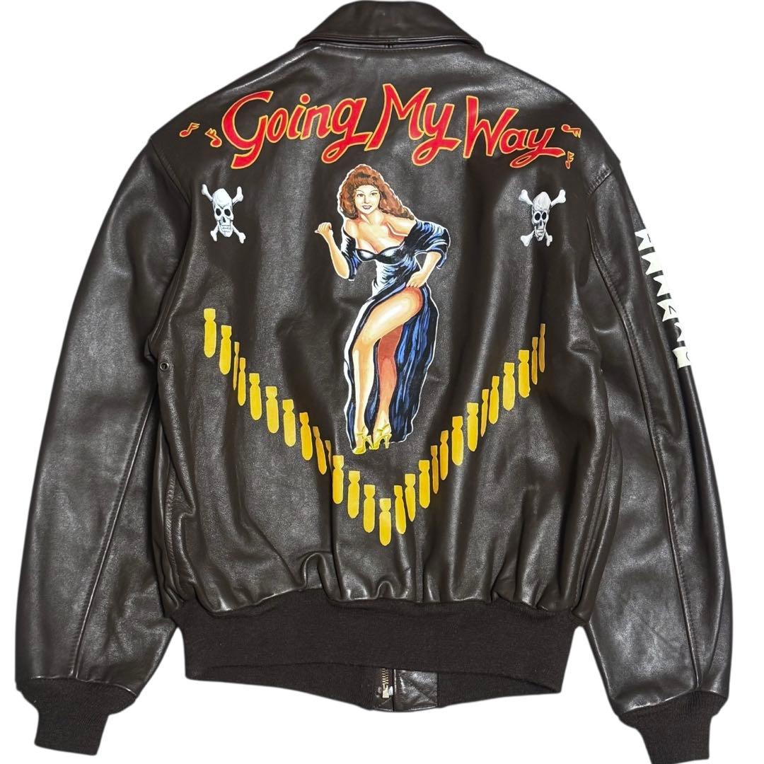 AVIREX 米国製 A-2 馬革 フライトジャケット 40 ハンドペイント