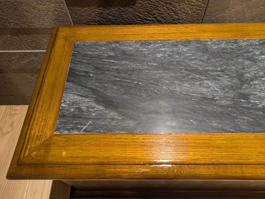 アンティーク ローチェスト 天然木 大理石トップ 3段チェスト サイドテーブル