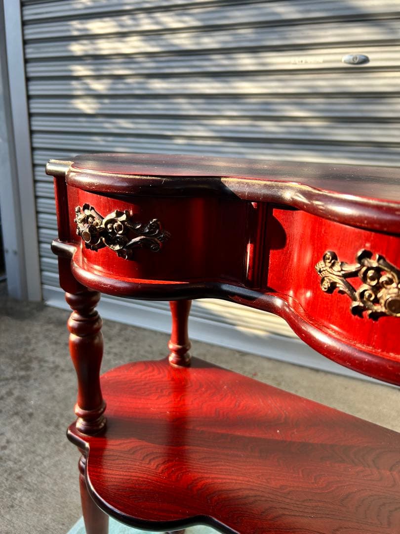 ninamagic アンティーク　木製ダークレッドサイドテーブル 2段