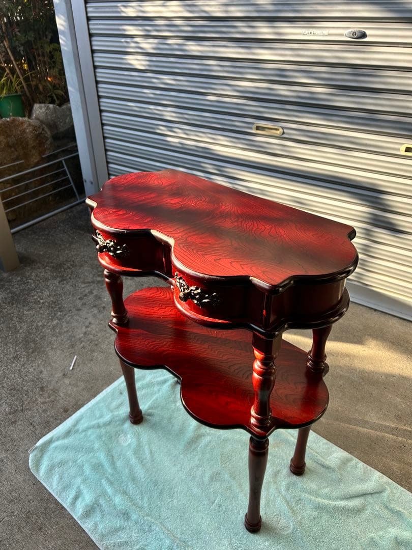 ninamagic アンティーク　木製ダークレッドサイドテーブル 2段